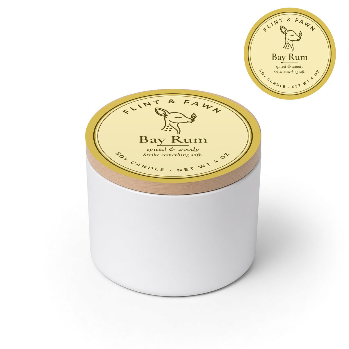 Bay Rum soy candle 4 oz tin, Flint & Fawn