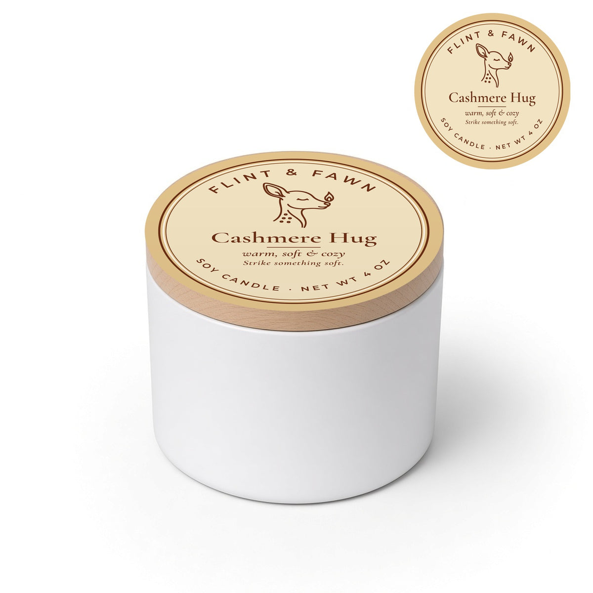 Cashmere Hug soy candle 4 oz tin, Flint & Fawn