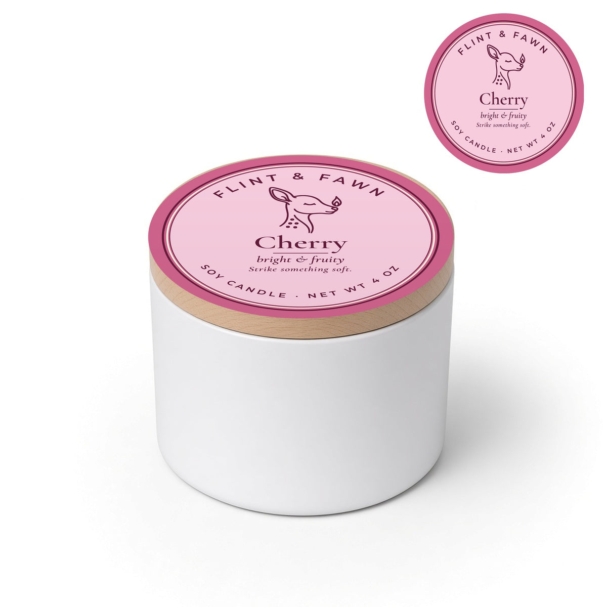 Cherry soy candle 4 oz tin, Flint & Fawn