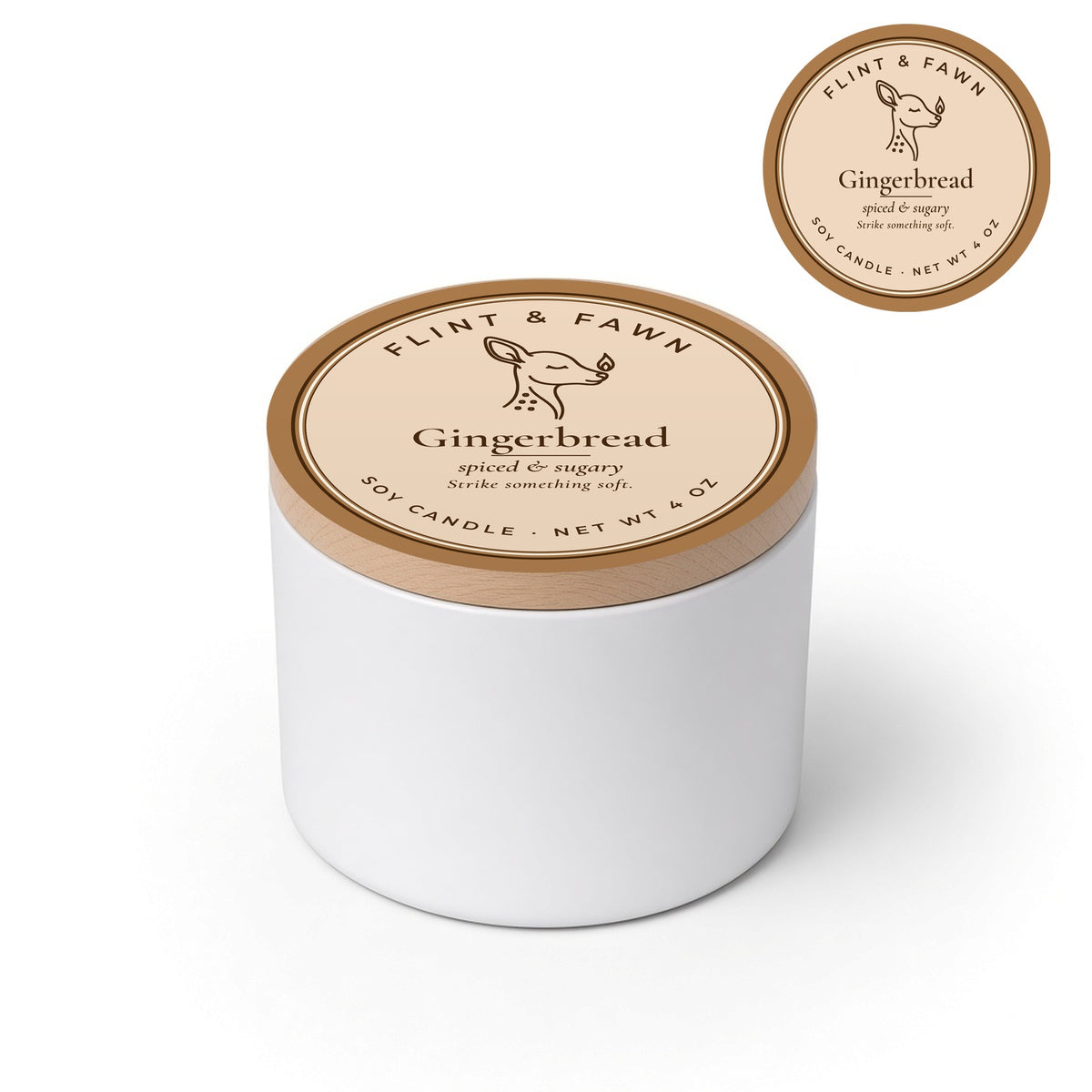 Gingerbread soy candle 4 oz tin, Flint & Fawn