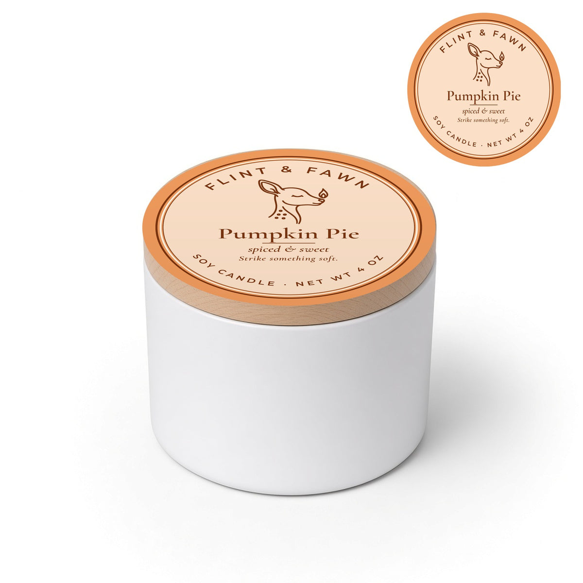 Pumpkin Pie soy candle 4 oz tin, Flint & Fawn
